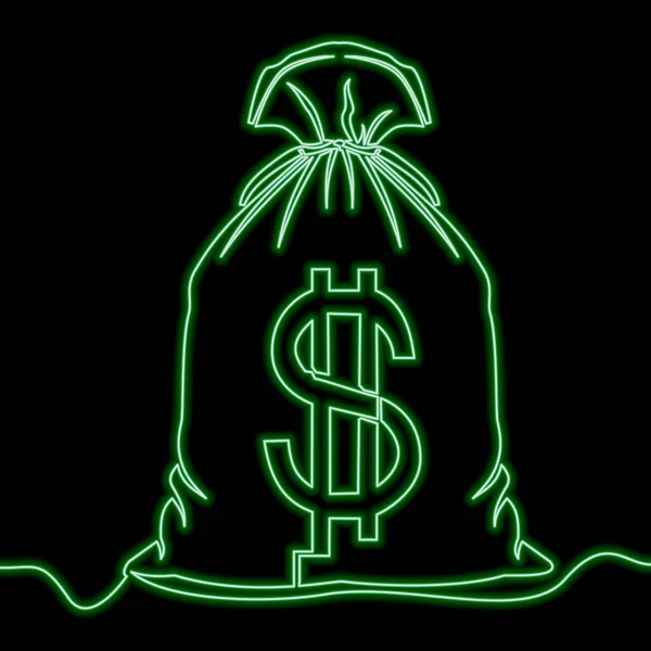 Desenho de linha contínua Money bag neon concept — Vetor de Stock