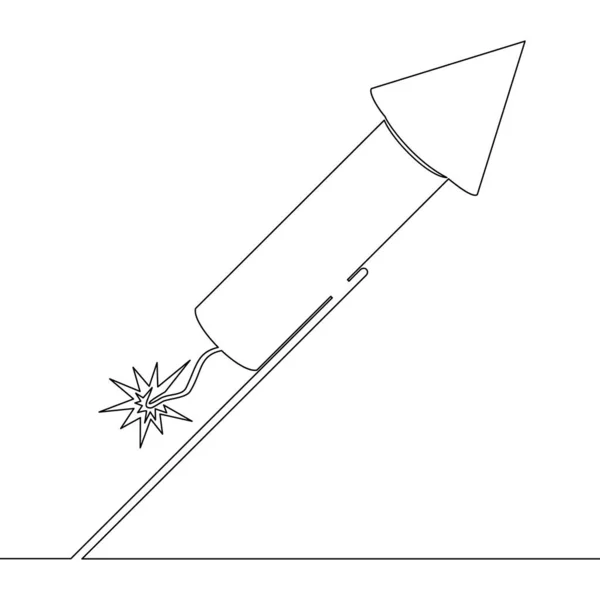 Linha contínua desenho conceito foguete fogos de artifício —  Vetores de Stock