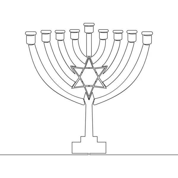 Linha contínua desenho menorah Hanukkah conceito — Vetor de Stock