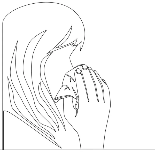 Dibujo de línea continua Mujer estornuda concepto — Vector de stock