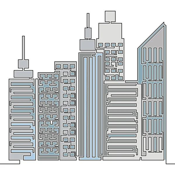 Plana línea continua dibujo ciudad concepto de negocio — Archivo Imágenes Vectoriales