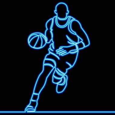 Sürekli çizgi basketbolcusu neon konsepti