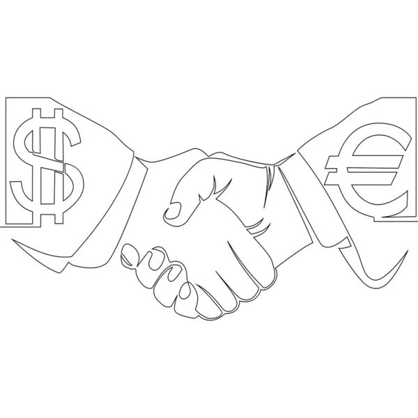 Desenho de linha contínua Conceito de moeda Handshake — Vetor de Stock