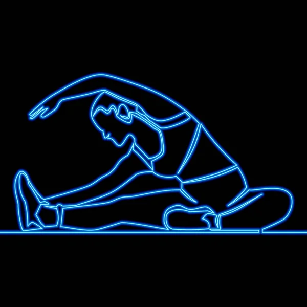 Continuous line Woman Stretching neon concept — Stock vektor