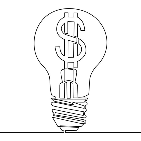 Непрерывная линия Лампочка с долларовой концепцией
