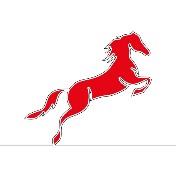 Concepto de caballo rojo línea continua plana colorido — Vector de stock