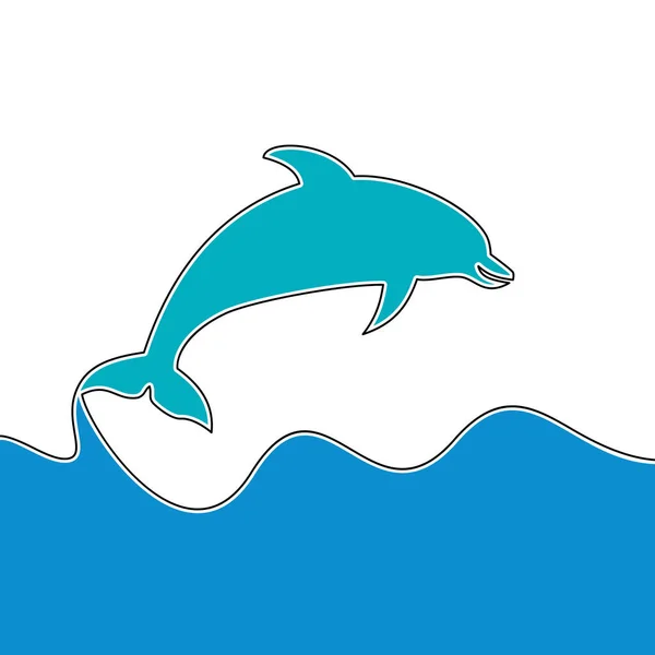 Piatto colorato linea continua art dolphin concept — Vettoriale Stock