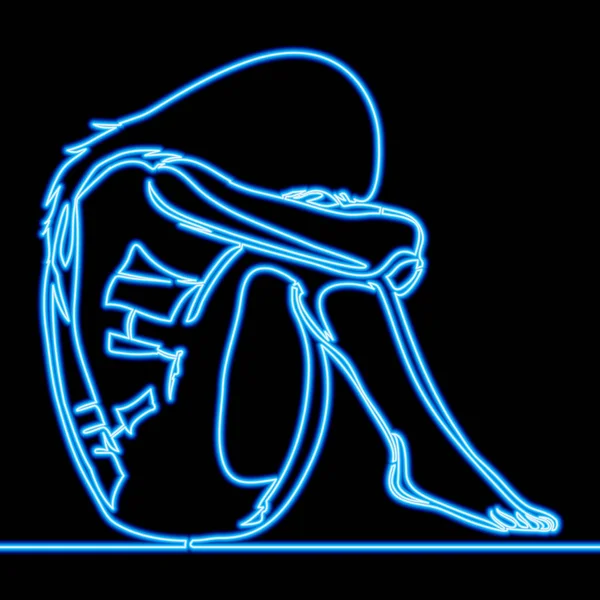 Continuous line drawing Sad Girl neon concept — 스톡 벡터