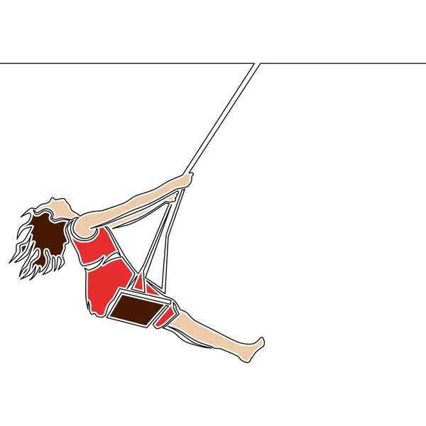 Flat line art female sitting on swing concept — Stock Vector