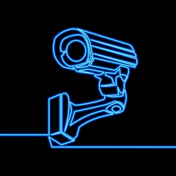 Kontinuerlig Enda Linje Ritning Säkerhetskamera Ikon Neon Glöd Vektor Illustration — Stock vektor