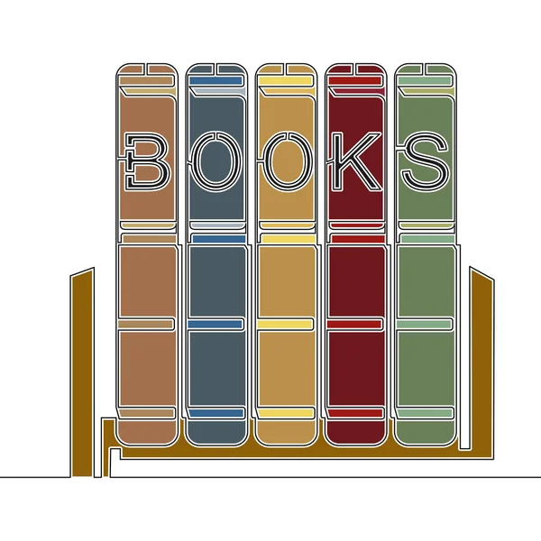 Flat Colorful Continuous Drawing Line Art Stack Books Study Icon — Stock Vector