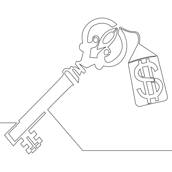 Desenho Contínuo Uma Única Linha Key Dollar Success Icon Vector — Vetor de Stock
