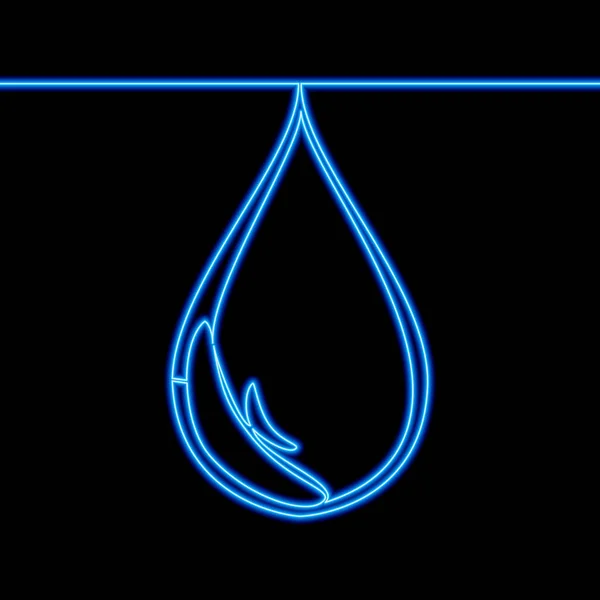 Continuo Una Sola Línea Dibujo Gota Agua Icono Neón Brillo — Vector de stock