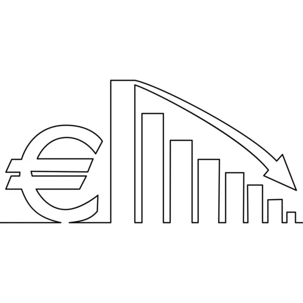 Kontinuerlig Enda Rad Ritning Euro Fallande Diagram Ikon Vektor Illustration — Stock vektor