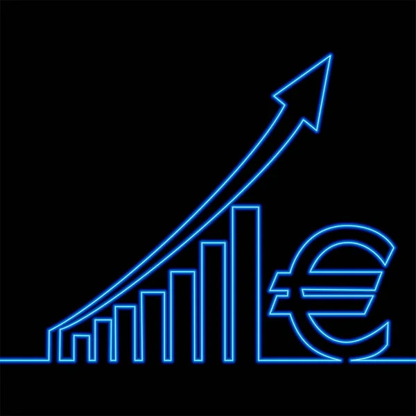Folyamatos Egysoros Rajz Euro Emelkedés Profit Grafikon Ikon Neon Világítás — Stock Vector