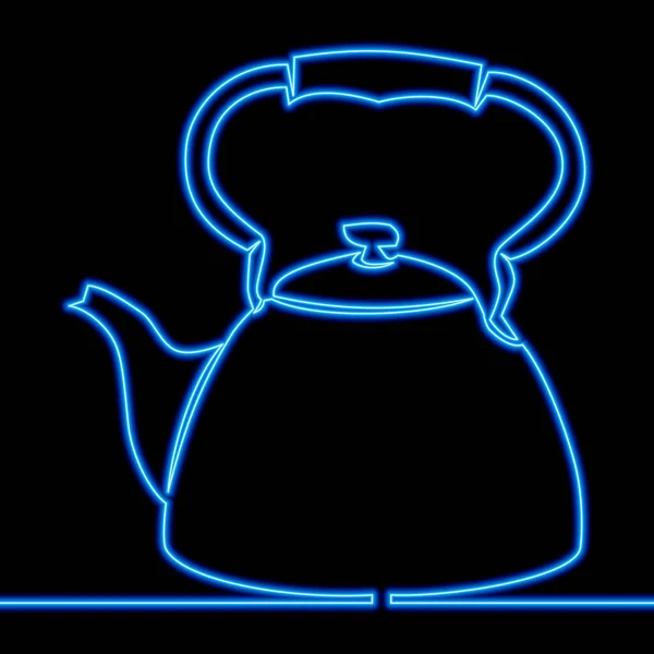 Непрерывный Рисунок Одной Линии Чайник Ручкой Иконка Чайник Неоновый Светящийся — стоковый вектор