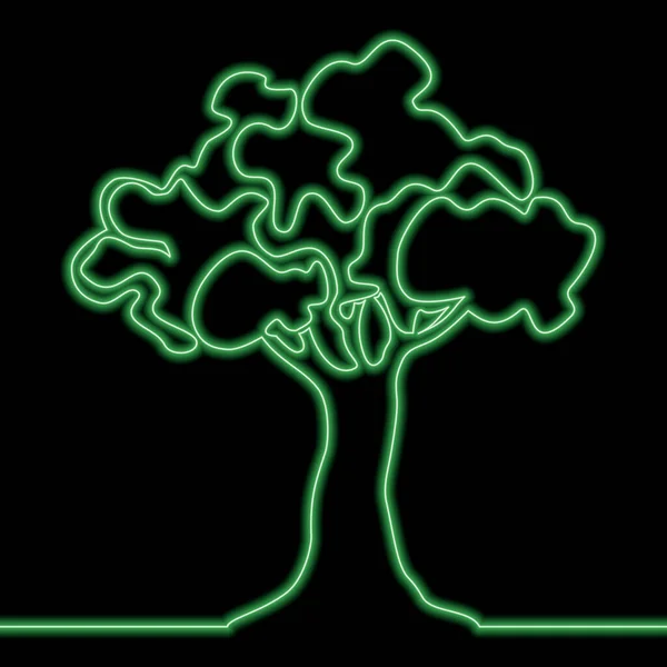 Yeşil Ağaç Simgesi Neon Işıklı Vektör Illüstrasyon Kavramını Çizen Tek — Stok Vektör
