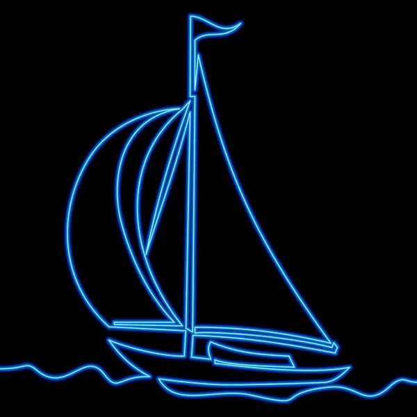 Yelkenli Teknenin Simgesi Neon Işıklı Vektör Illüstrasyon Konseptini Çizmeye Devam — Stok Vektör