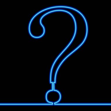 Sürekli tek bir çizgi çizerek soru işareti simgesi neon ışıklı vektör illüstrasyon kavramı