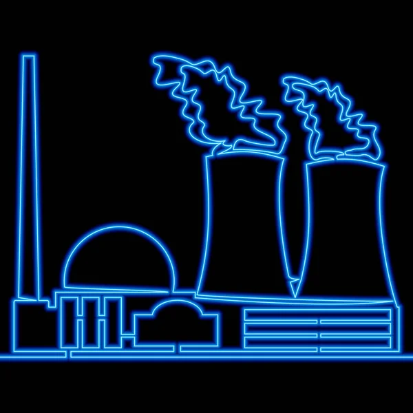 Непрерывный Рисунок Одной Линии Завода Атомной Электростанции Иконка Неонового Свечения — стоковый вектор