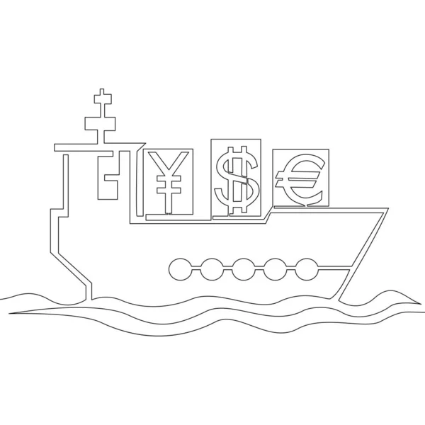 Aralıksız Tek Bir Satır Kargo Gemisi Ikon Vektör Çizimi Konsepti — Stok Vektör