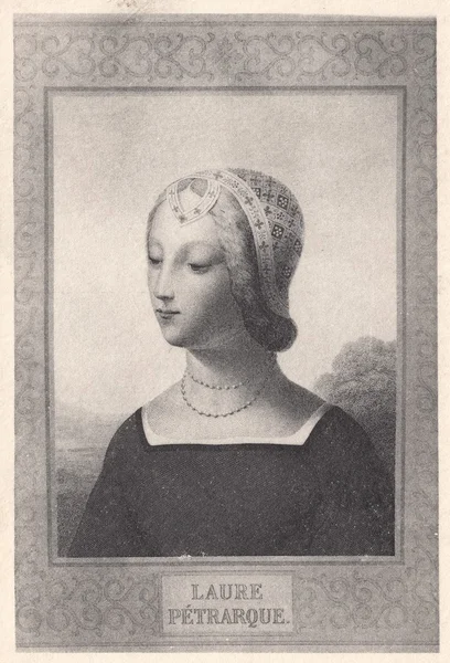 Portrait of Laura Petrarch on vintage postal card — Stockfoto