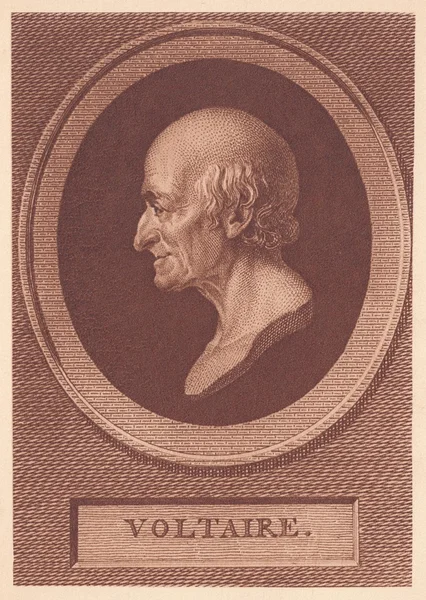 Portret van Voltaire in profiel op vintage lichtdruk — Stockfoto