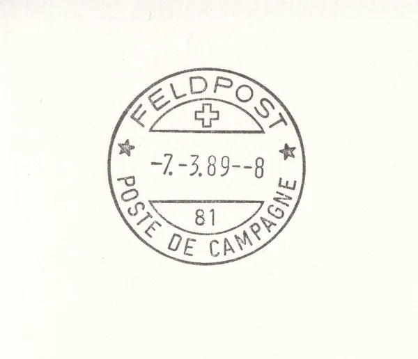 Switzerland Circa 1989 Stamp Printed Switzerland Shows Postmark Swiss Field — Stockfoto