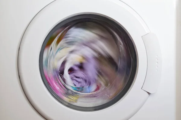 Washing Machine Door Rotating Garments — Stock Photo, Image