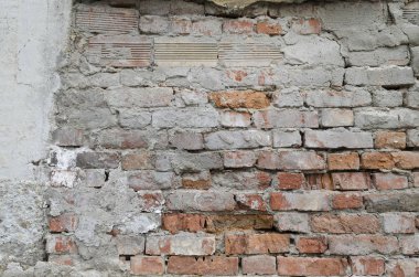 Kırmızı tuğla duvar arka plan noktalar ile yıpranmış