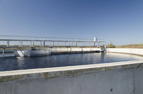 View to sewage treatment plant - water recycling. Waste management.