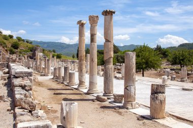 Efes, Türkiye'de antik Yunan kentinde sütunlarda ile kaplı sokak
