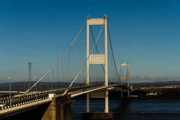 The older Severn Crossing, suspension bridge connecting Wales wi — Stock Photo, Image
