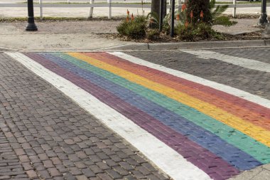 Lgbt, Gainesville Fl 'de tuğla bir yolda yaya geçidi dekore etti.. 