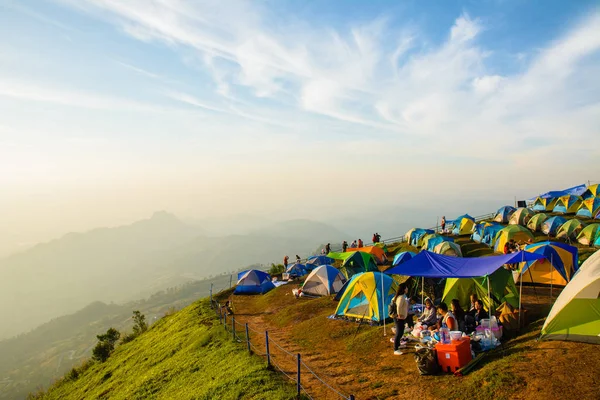 Tourists are enjoying cold weather at  Phu thap buek mountain in — Stock Photo, Image