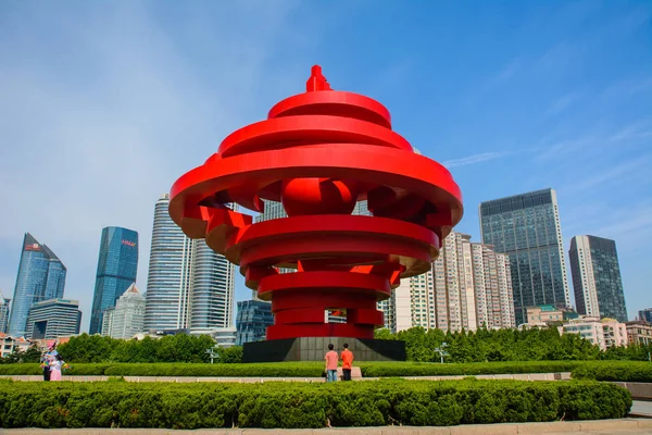 May Fourth Square  on a sunny day with tourists, a famous tourist attraction in Qingdao city Shandong province China. — Stock Photo, Image