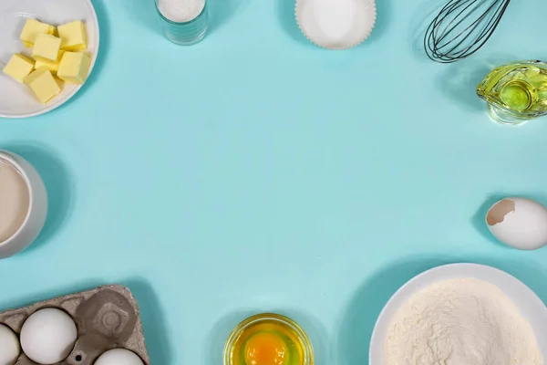 Background with baking ingredients. Flat lay. View from above. — Stock Photo, Image