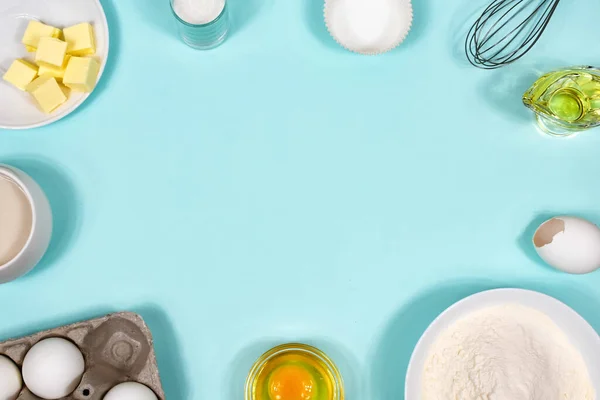 Background with baking ingredients. Flat lay. View from above. — Stock Photo, Image