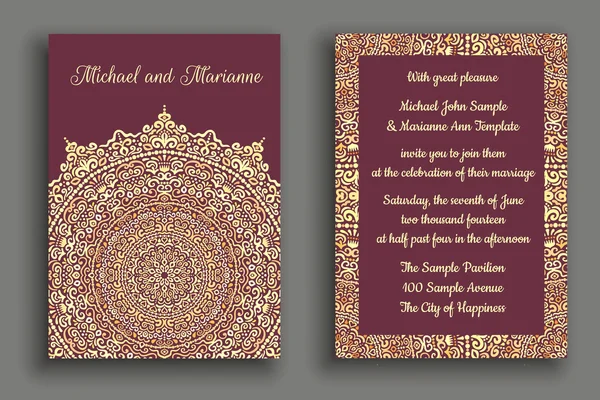 Bruiloft uitnodiging luxe gouden paarse Ornament — Stockvector