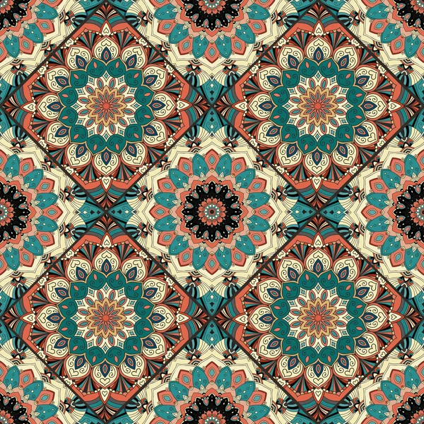 Цветочный узор Boho Brown Blue Intricate — стоковый вектор