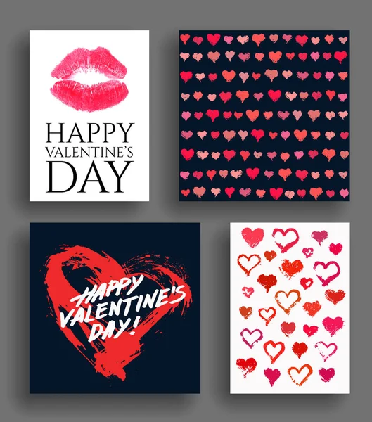 Valentine dag kaarten en geschilderde harten Set — Stockvector