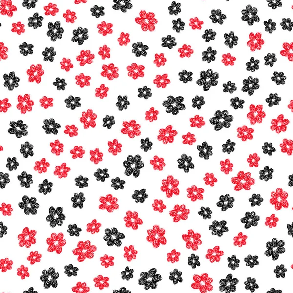 Modello di fiore disegnato a mano Rosso Nero Bianco — Vettoriale Stock