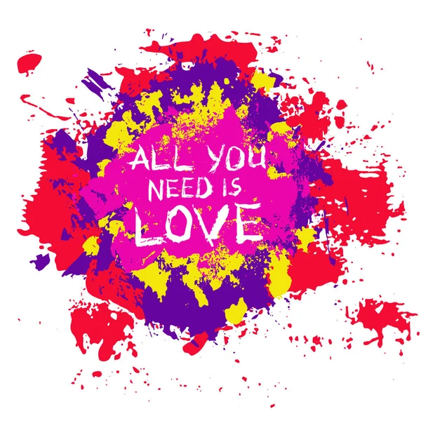 Renkli boyalı leke aşk sloganı — Stok Vektör