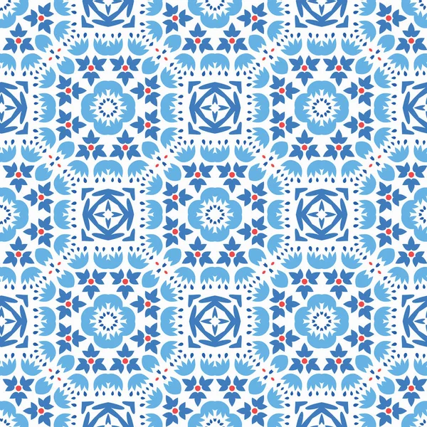 Blå blomma kakel mönster Boho prydnad — Stock vektor