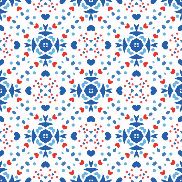 Azul Vermelho Padrão Flor Boho Fundo — Vetor de Stock