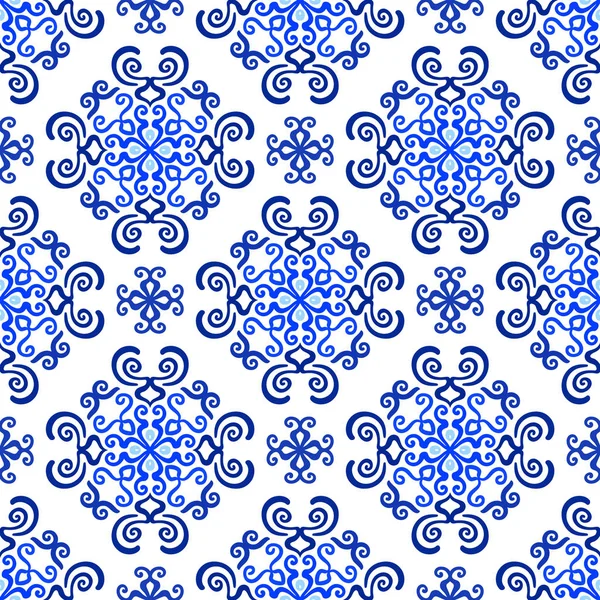 파란색 배경 장식 꽃 패턴 — 스톡 벡터