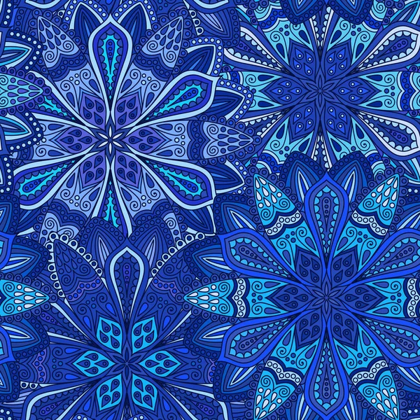 Blauwe bloem patroon Boho achtergrond — Stockvector
