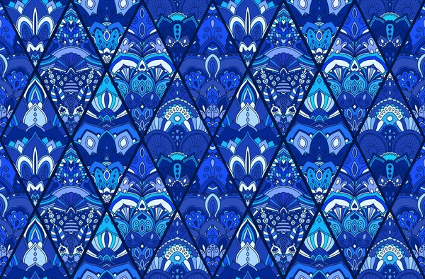 Azulejo azul fondo patrón floral — Vector de stock