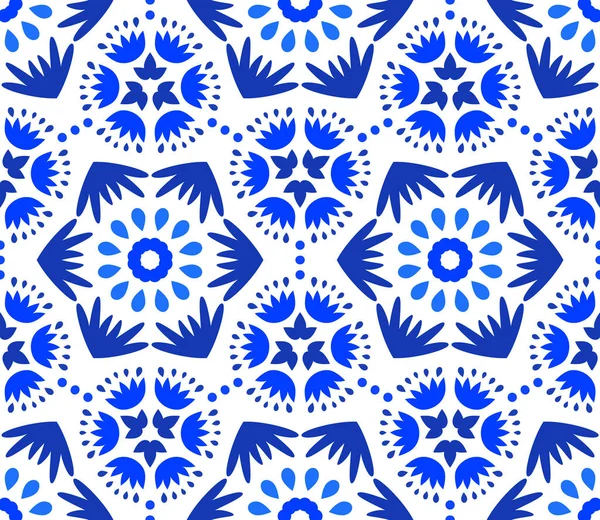 Pakkende Indigo blauwe bloemenpatroon — Stockvector