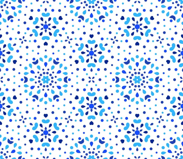 Indigo Dots Blue Flower Pattern — Stock Vector